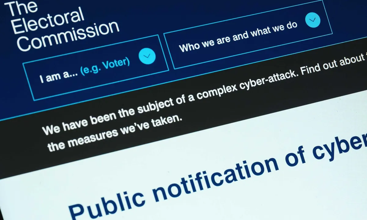 The Electoral Commission website is displayed on a computer screen on Aug. 8, 2023. (Leon Neal/Getty Images)