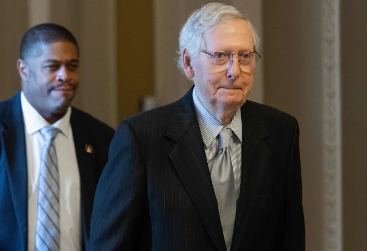 US Senate Minority Leader Mitch McConnell (R-Ky.) arrives at the US Capitol in Washington, on July 27, 2023. (Saul Loeb/AFP via Getty Images)