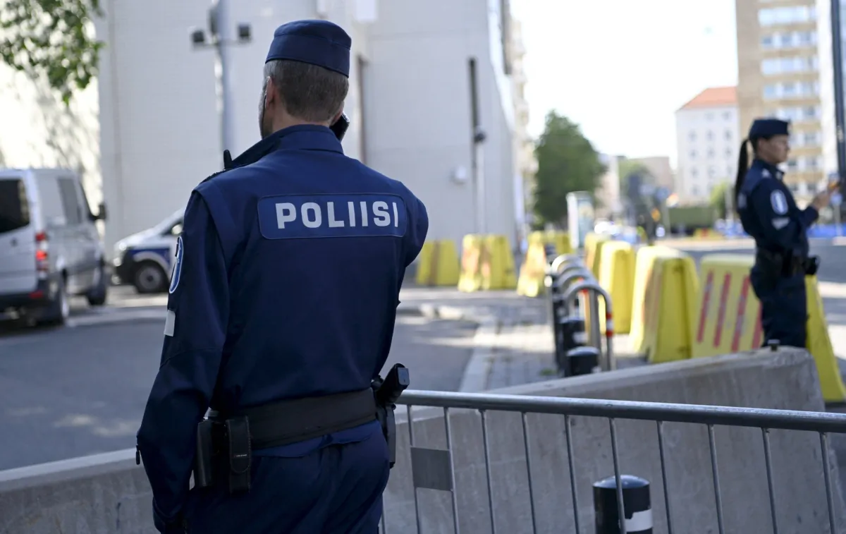 Police officers are seen in Helsinki on July 12, 2023. (Eelis Berglund/Lehtikuva/AFP via Getty Images)