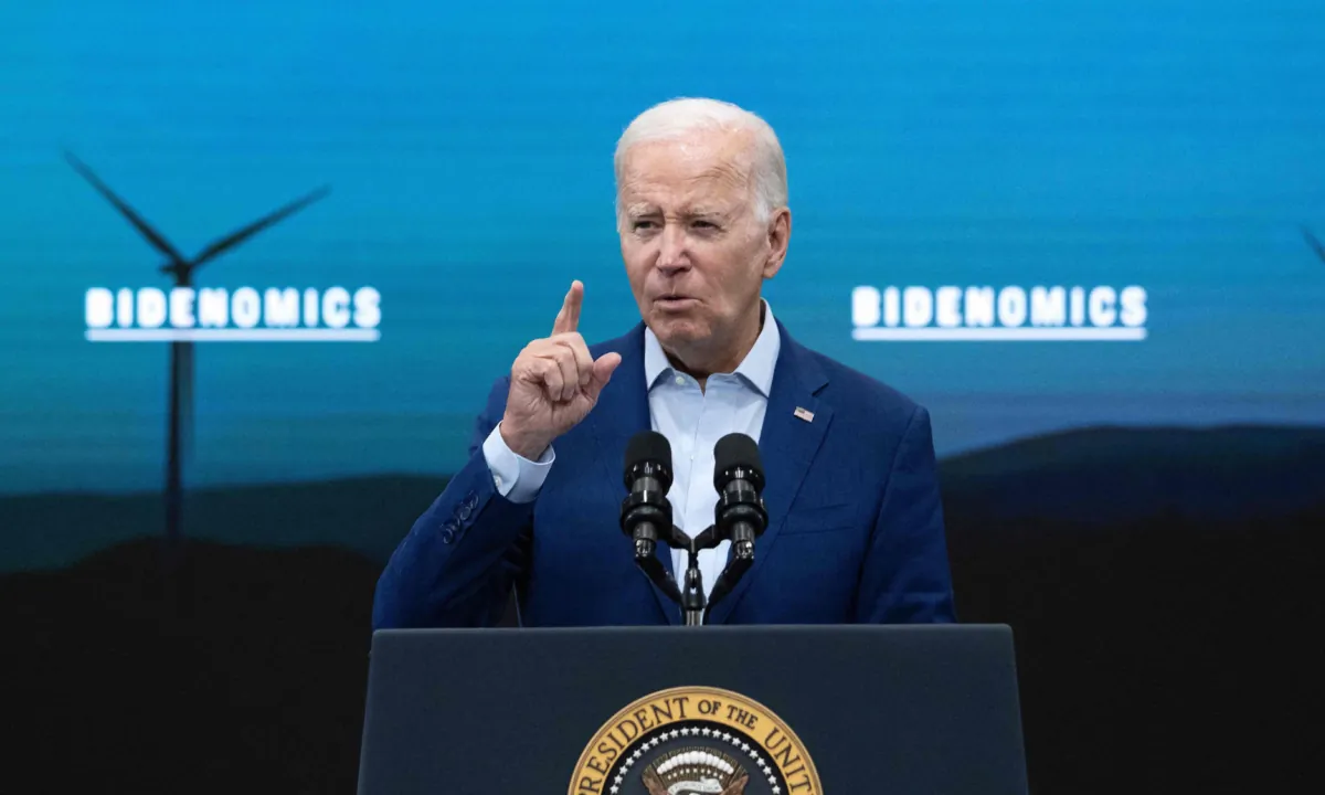 President Joe Biden speaks at Arcosa Wind Towers in Belen, N.M., on Aug. 9, 2023. (Jim Watson/AFP via Getty Images)