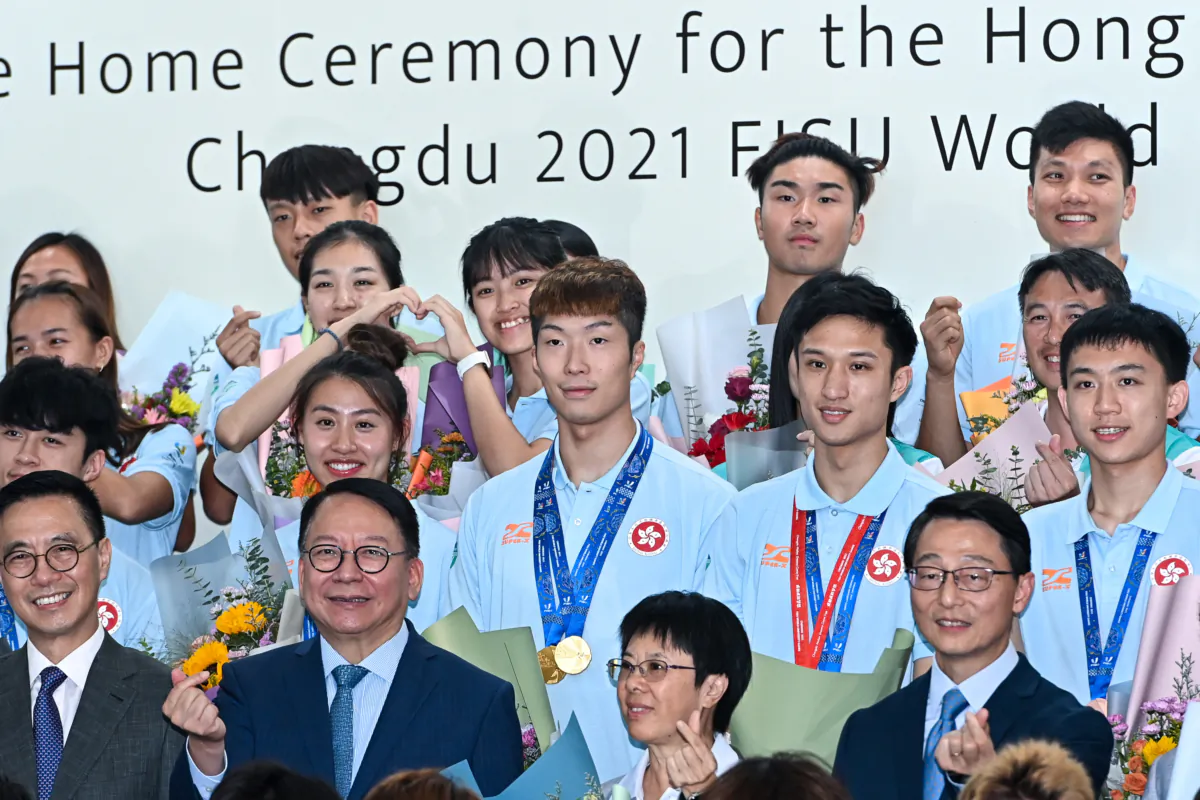 Some members of the Hong Kong men's fencing team, on Aug. 9, 2023. (Sung Pik Lung/the Epoch Times)