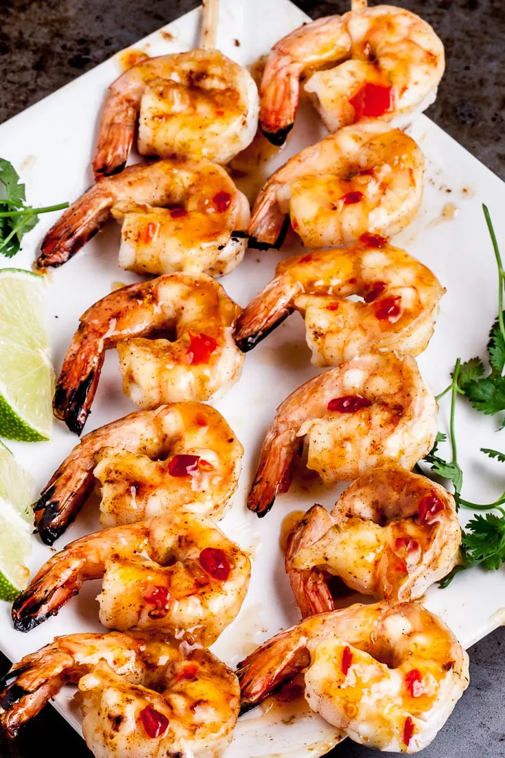 These shrimp kabobs are perfectly cooked to juicy tenderness, with an amazing sauce. (Courtesy of Amy Dong)