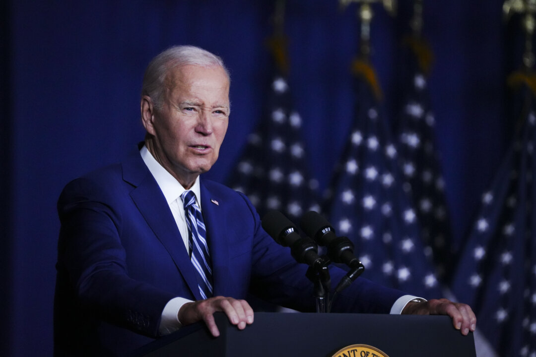 President Joe Biden delivers a speech to mark the one-year anniversary of his signing into law the Promise to Address Comprehensive Toxics (PACT) Act at the George E. Wahlen Department of Veterans Affairs Medical Center in Salt Lake City, Utah, on Aug. 10, 2023. (Madalina Vasiliu/The Epoch Times)