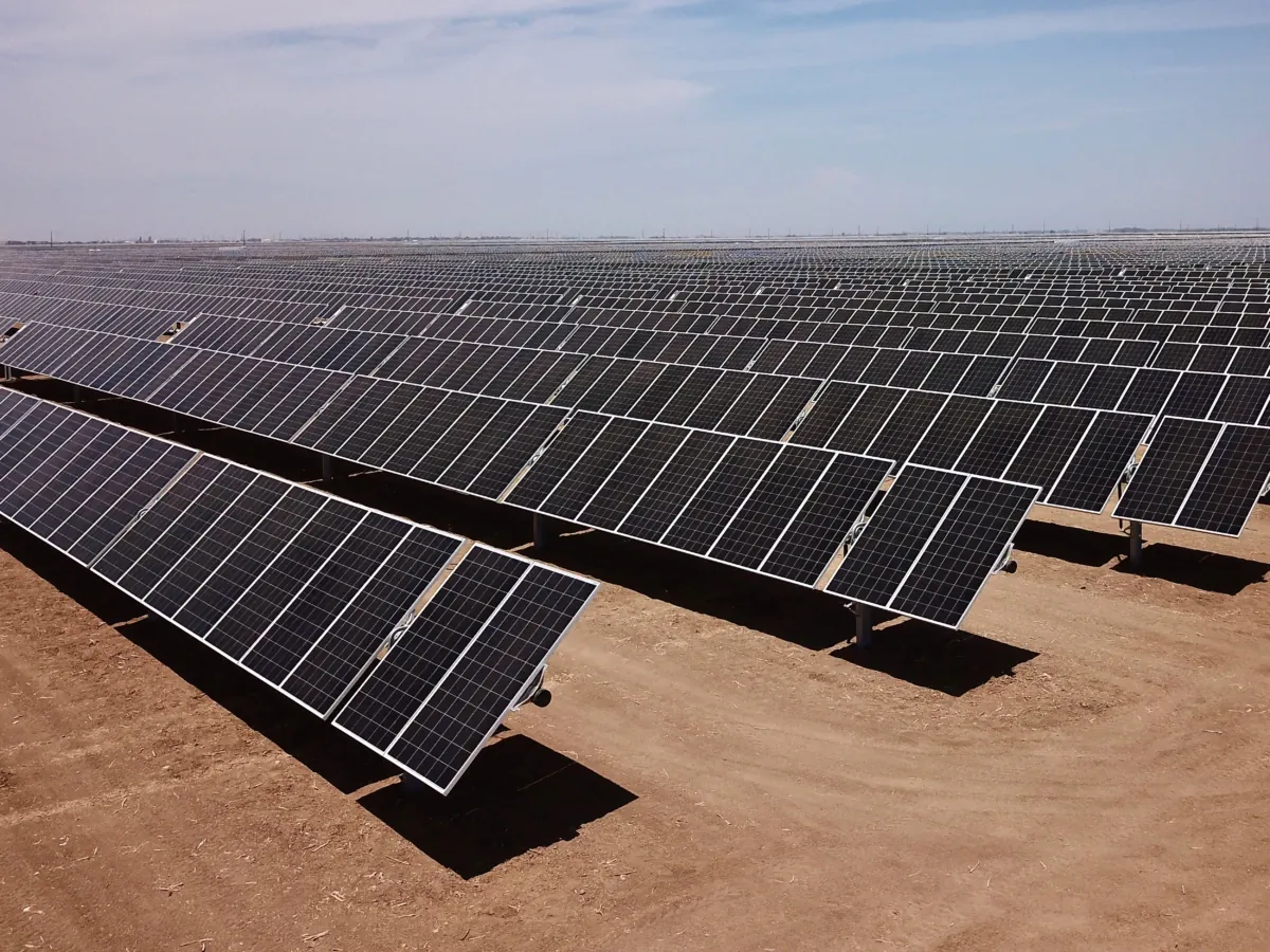 A solar panel range is seen in what was once a field used for agriculture, in California's drought-stricken Central Valley near Huron, Calif., on July 23, 2021. (Robyn Beck/AFP via Getty Images)