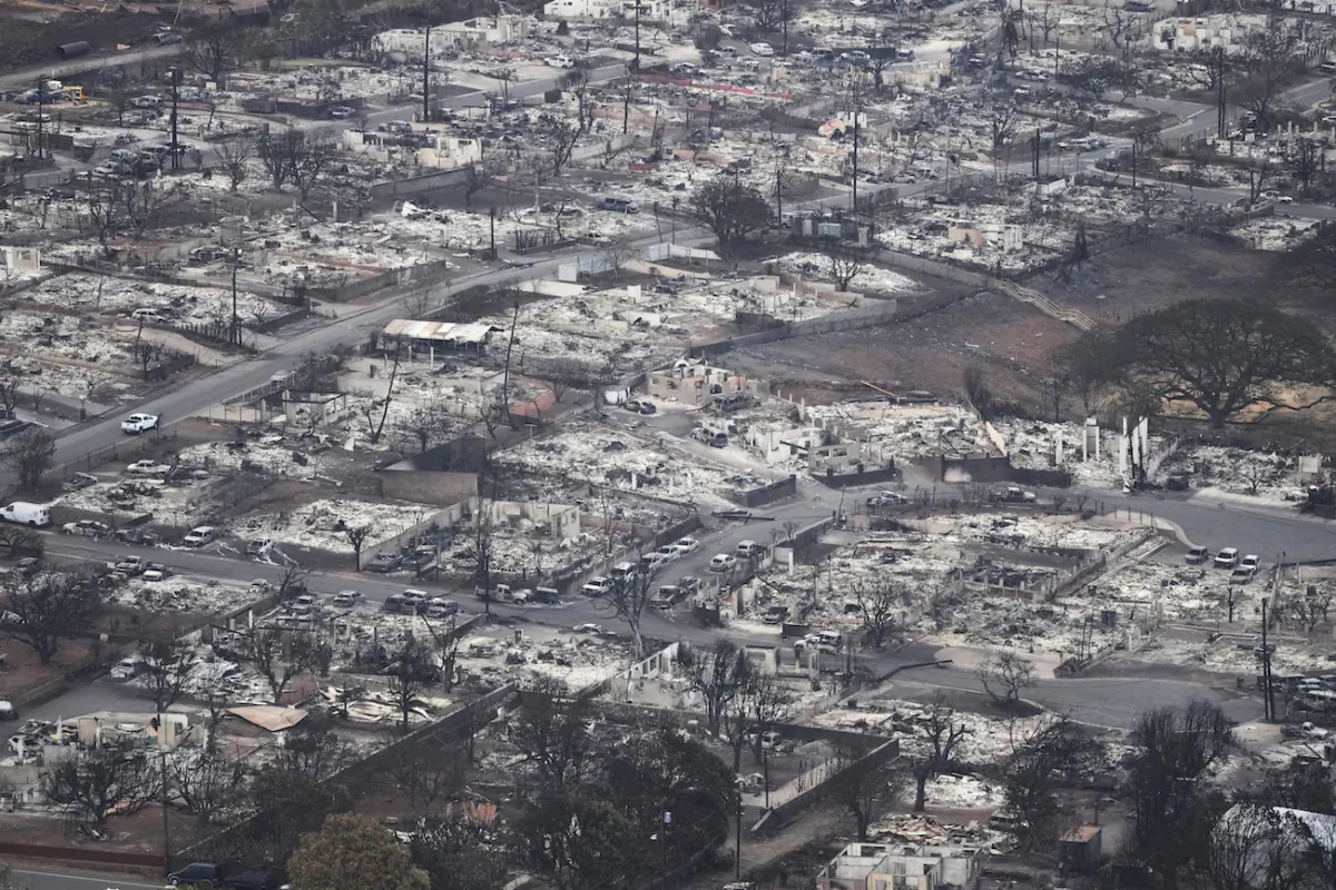 Wildfire wreckage is shown in Lahaina, Hawaii, on Aug. 10, 2023. (AP Photo/Rick Bowmer)