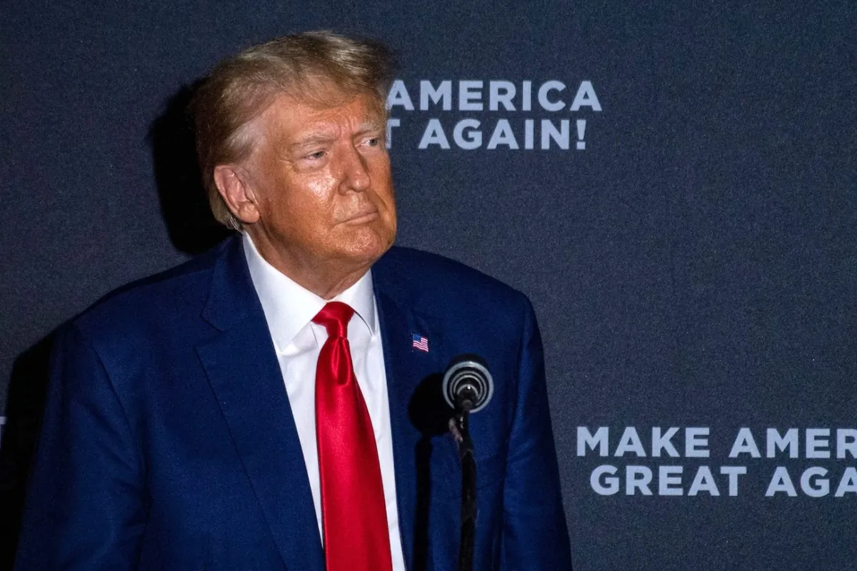 Former President and 2024 presidential hopeful Donald Trump speaks during a campaign rally at Windham High School in Windham, N.H., on Aug. 8, 2023. (Joseph Prezioso/AFP via Getty Images)