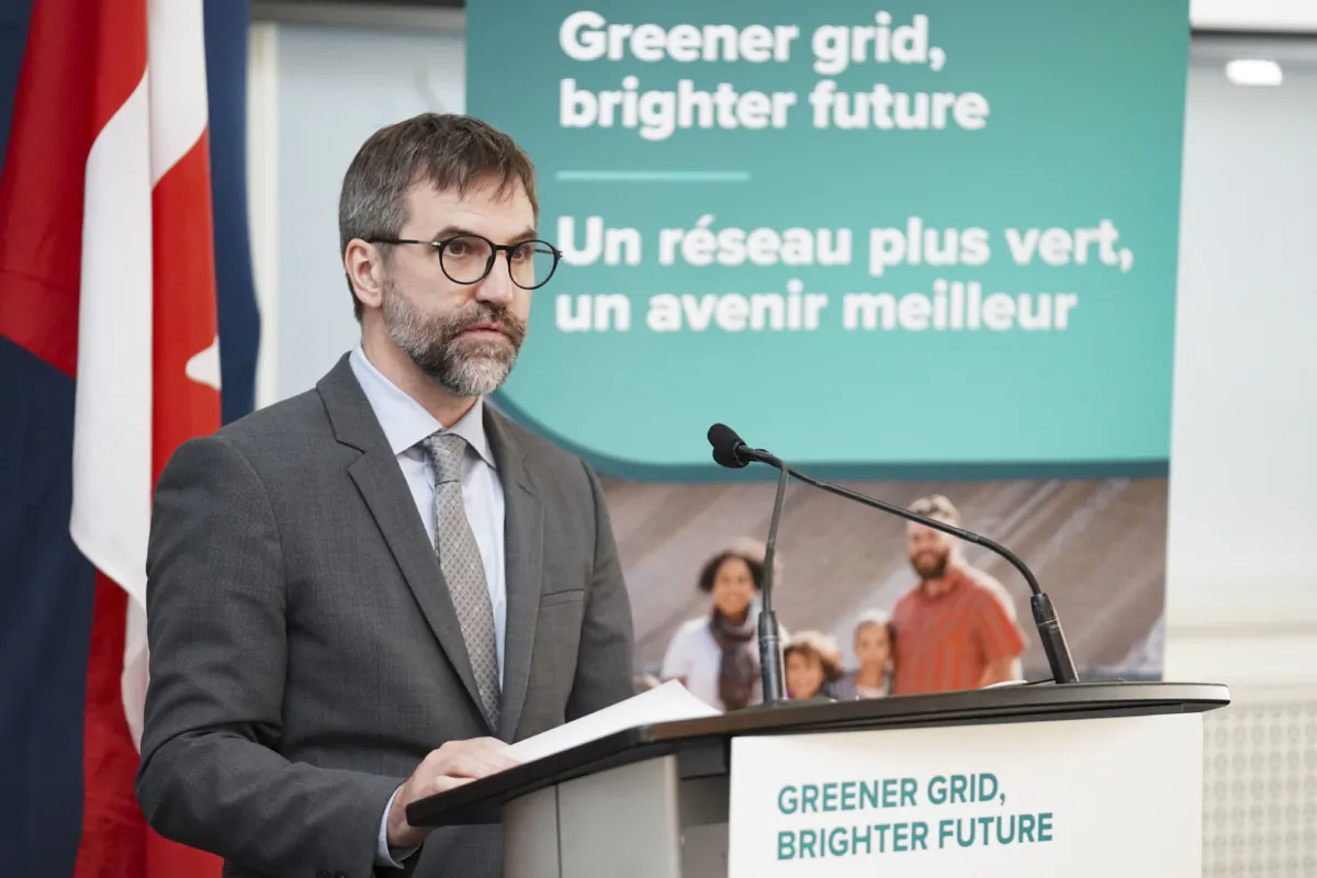 Environment and Climate Change Minister Steven Guilbeault speaks during a media availability at the Climate Positive Energy Initiative conference in Toronto on Aug. 10, 2023. (Arlyn McAdorey/The Canadian Press)
