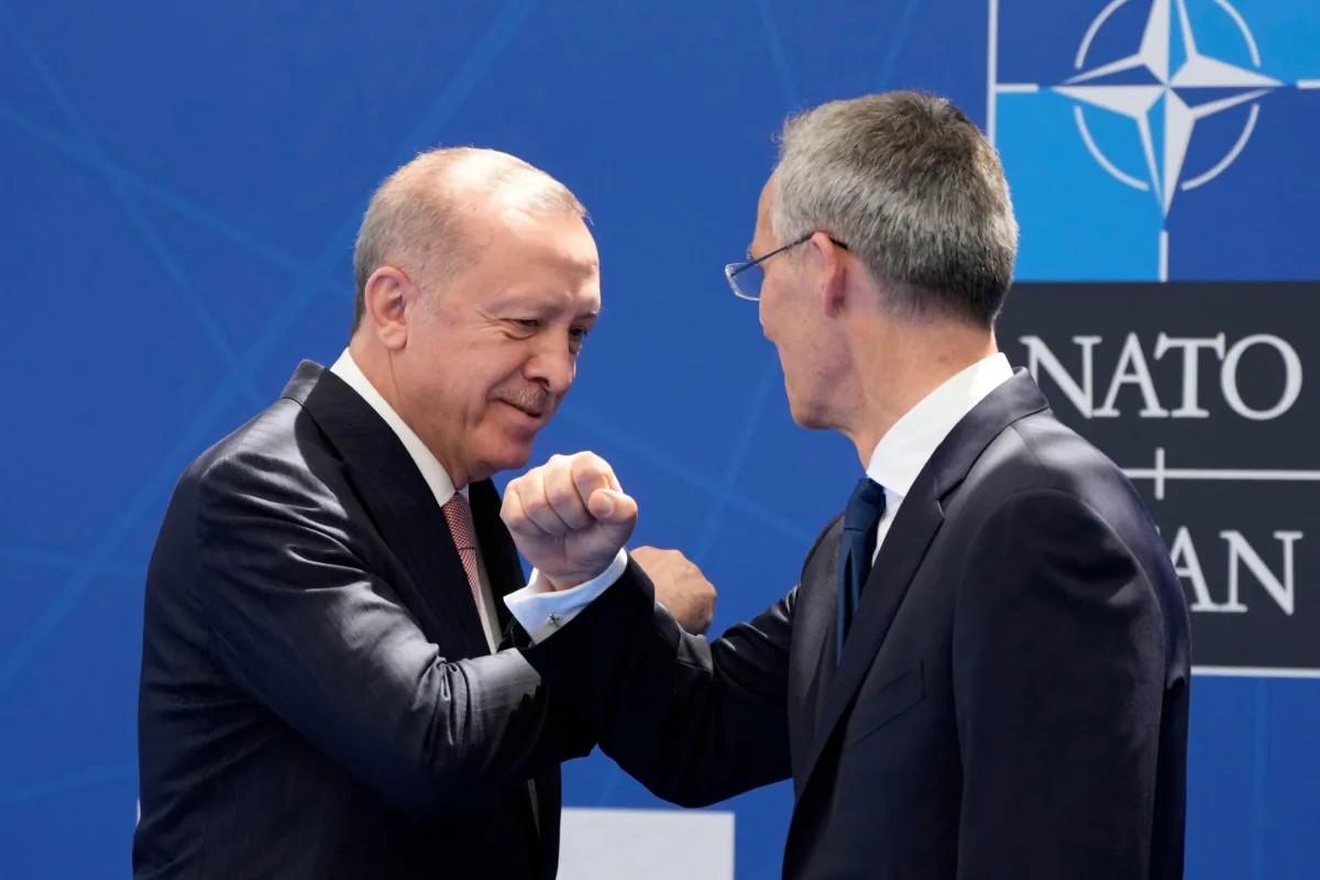 NATO Secretary General Jens Stoltenberg (R) greets Turkey's President Reçep Tayyip Erdogan at a NATO summit at the alliance's headquarters in Brussels, on June 14, 2021. (Francois Mori/AFP via Getty Images)