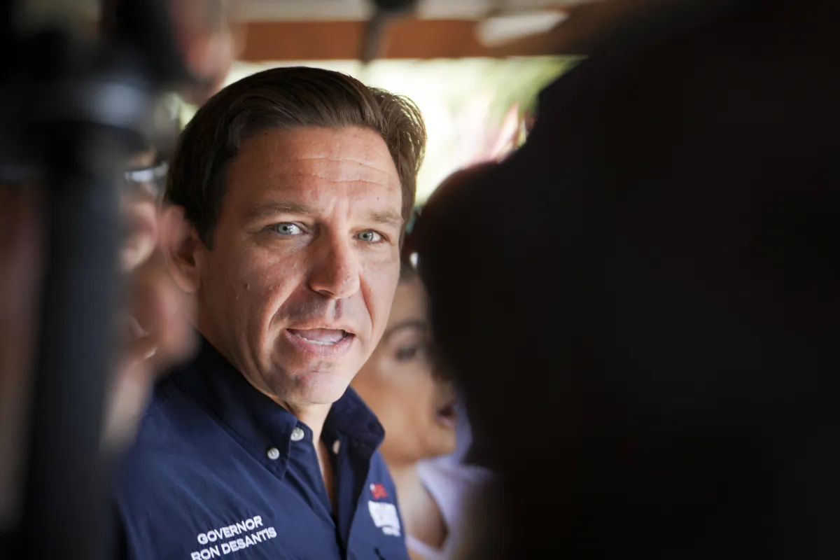 Republican presidential candidate and Florida Gov. Ron DeSantis speaks at the Iowa State Fair in Des Moines, Iowa, on Aug. 12, 2023. (Madalina Vasiliu/The Epoch Times)