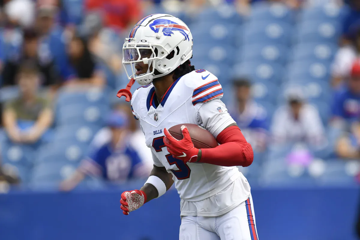 Buffalo Bills safety Damar Hamlin warms up before an NFL preseason football game against the Indianapolis Colts in Orchard Park, N.Y., on Aug. 12, 2023. (Adrian Kraus/AP Photo)