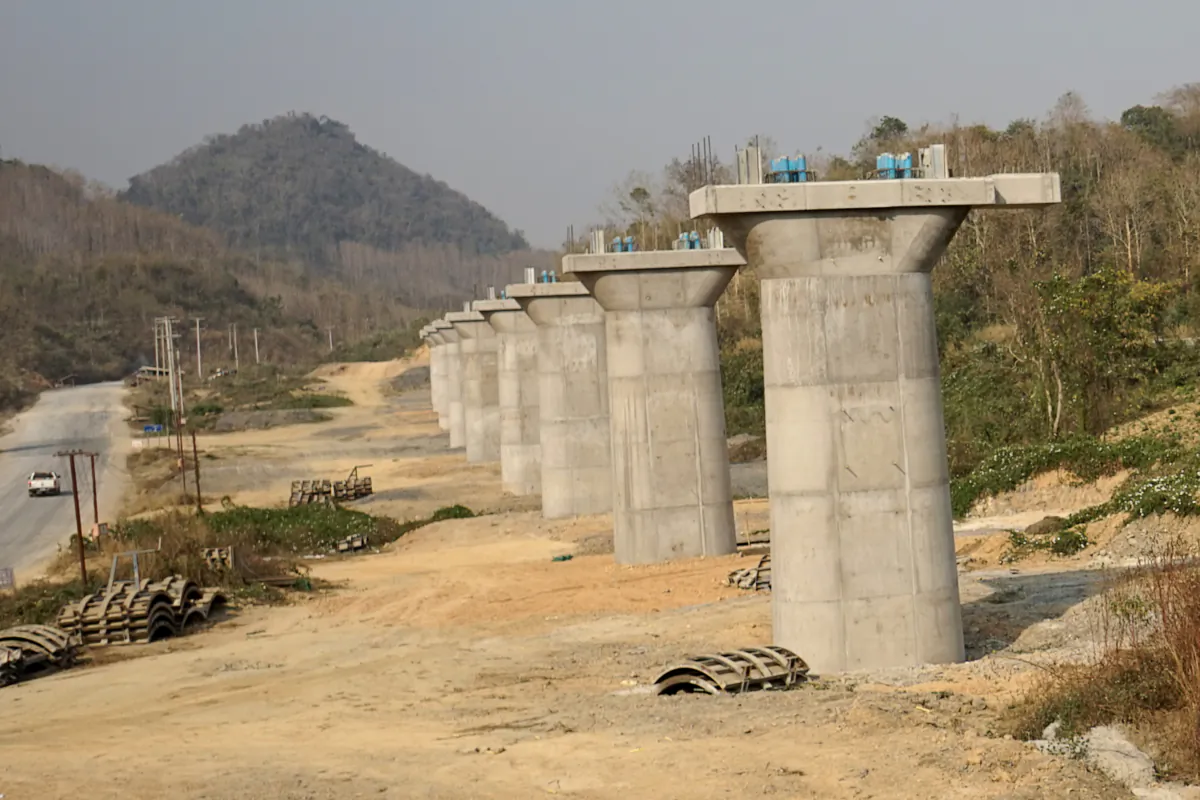 Part of the first rail line linking China to Laos, a key part of Beijing's 'Belt and Road' project across the Mekong, in Luang Prabang, Laos, on Feb. 8, 2020. (Aidan Jones/AFP via Getty Images)