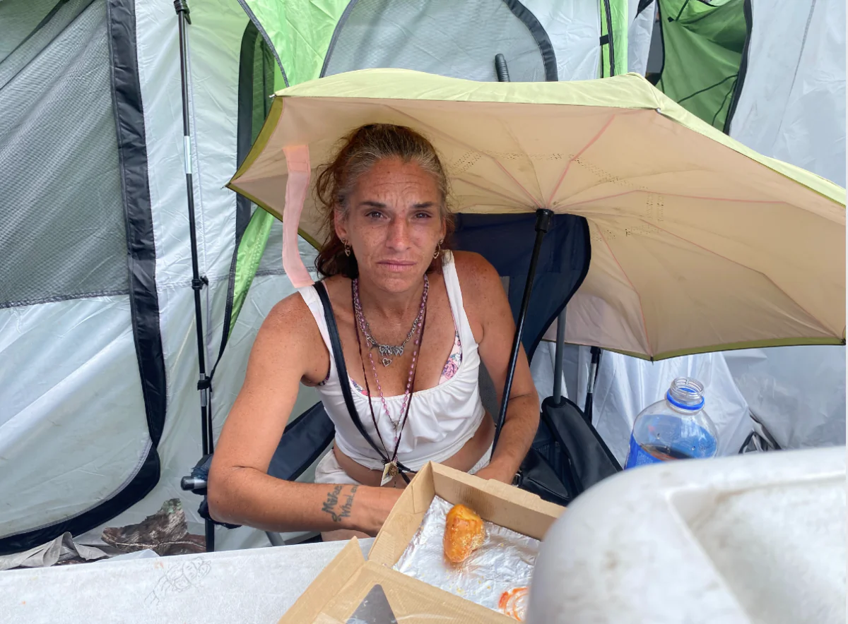 39-year old Danielle Boyle found began living at the Mass and Cass homeless encampment in Boston 4 months ago after the property where she was living in a trailer in Revere was sold for development (Photo credit: Alice Giordano)