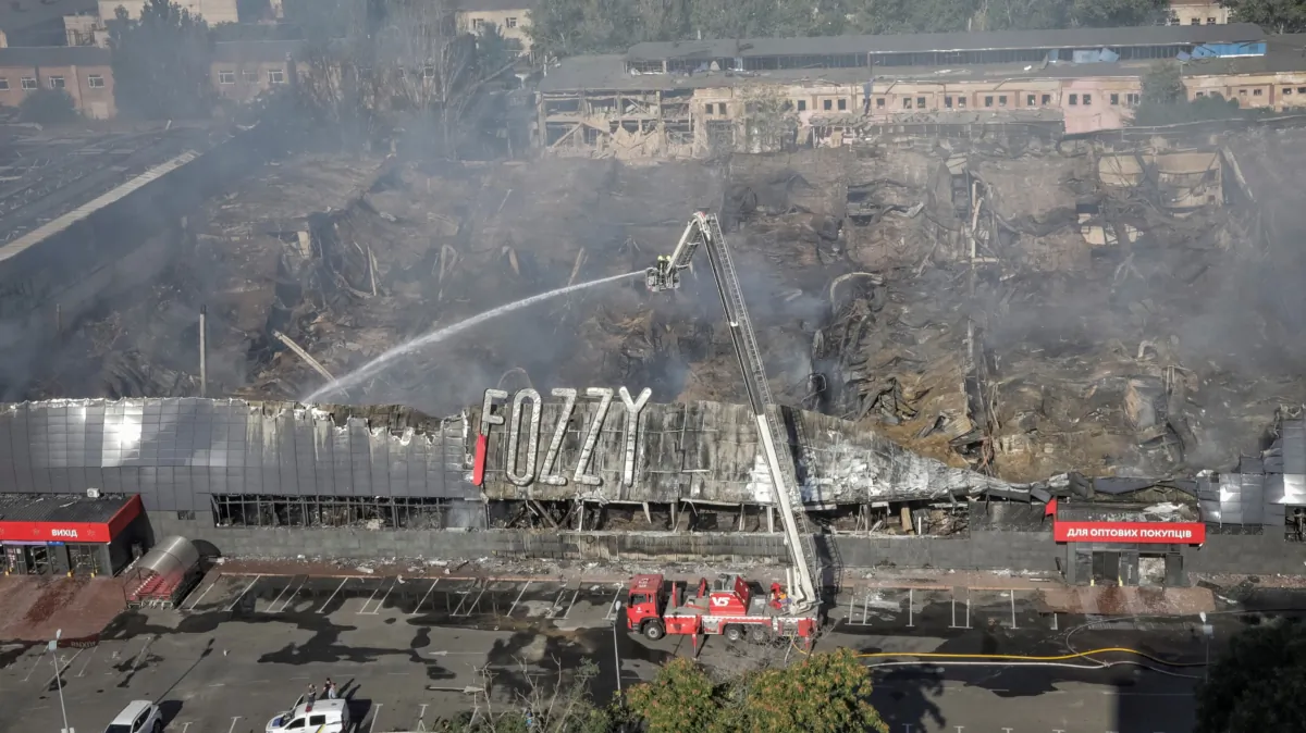 Rescuers work at a site of a shopping mall destroyed during a Russian military strike in Odesa, Ukraine, on Aug. 14, 2023. (Nina Liashonok/Reuters)