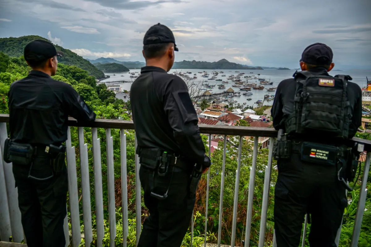 Indonesian police take part in the security operation for the Association of Southeast Asian Nations (ASEAN) Summit in Labuan Bajo, Indonesia, on May 9, 2023. (Bay Ismoyo/POOL/AFP via Getty Images)