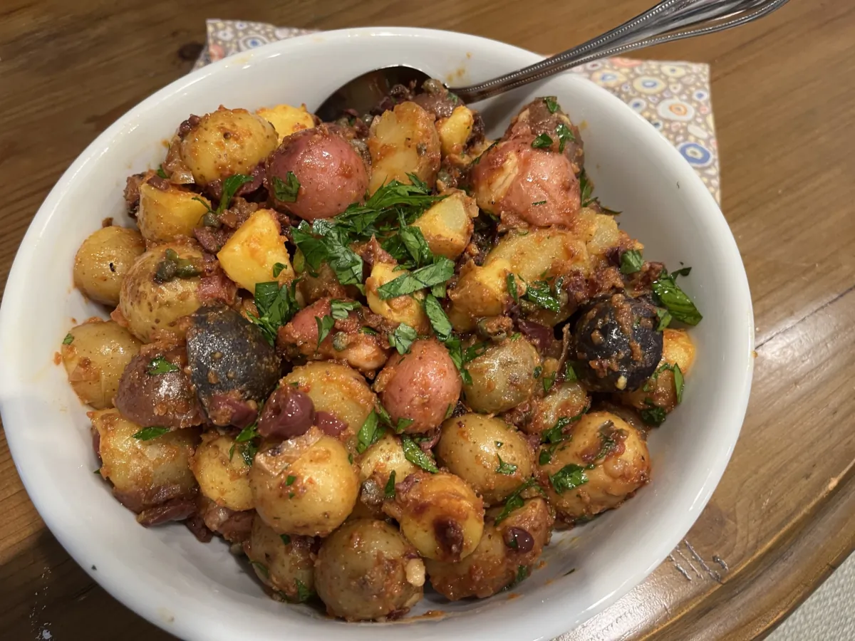 This mashup of Mediterranean-California ingredients offers the potatoes a jolt of deliciousness. (Diane Rossen Worthington/TNS)