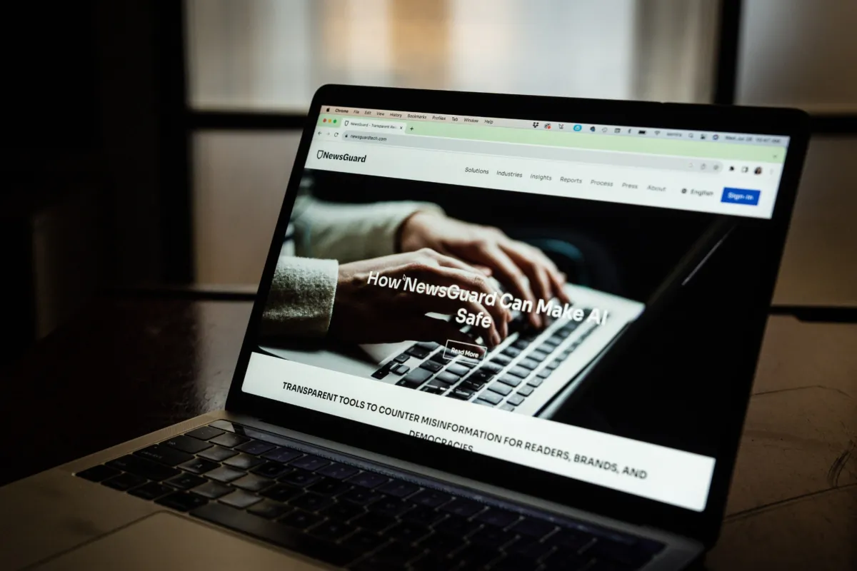 The NewsGuard website is displayed on a laptop in New York City on July 26, 2023.(Samira Bouaou/The Epoch Times)