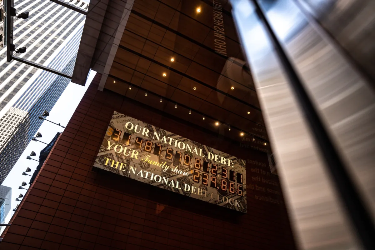 The National Debt Clock in New York on July 7, 2023. (Samira Bouaou/The Epoch Times)