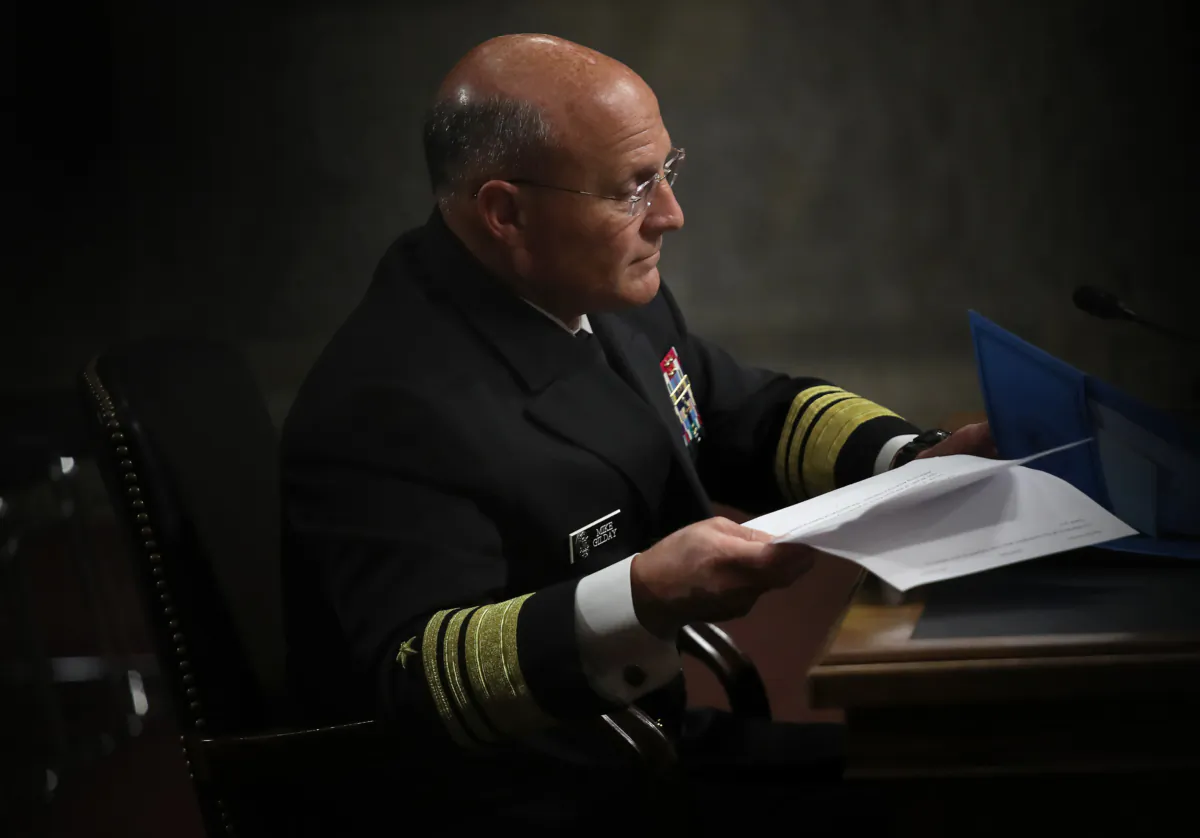 Navy Vice Adm. Michael M. Gilday testifies before the Senate Armed Services Committee in Washington on July 31, 2019. (Win McNamee/Getty Images)