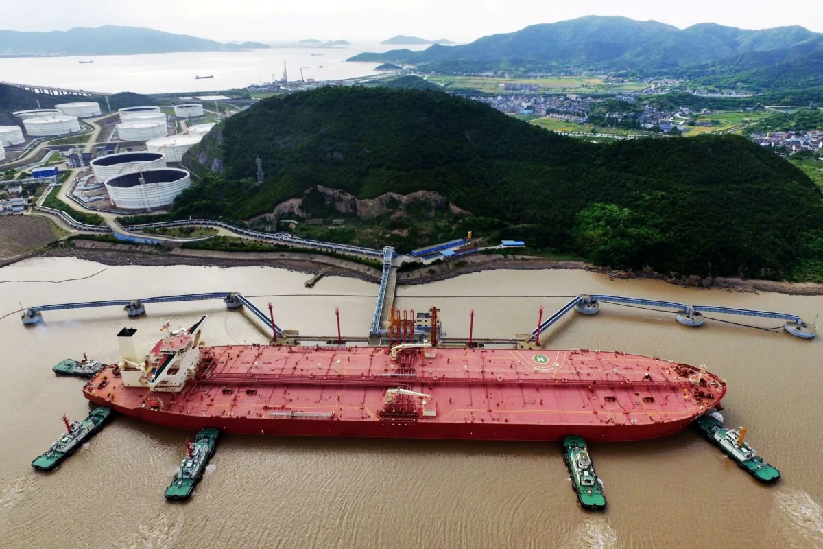 A VLCC oil tanker is seen at a crude oil terminal in Ningbo Zhoushan port, Zhejiang Province, China, on May 16, 2017. (Stringer/Reuters)
