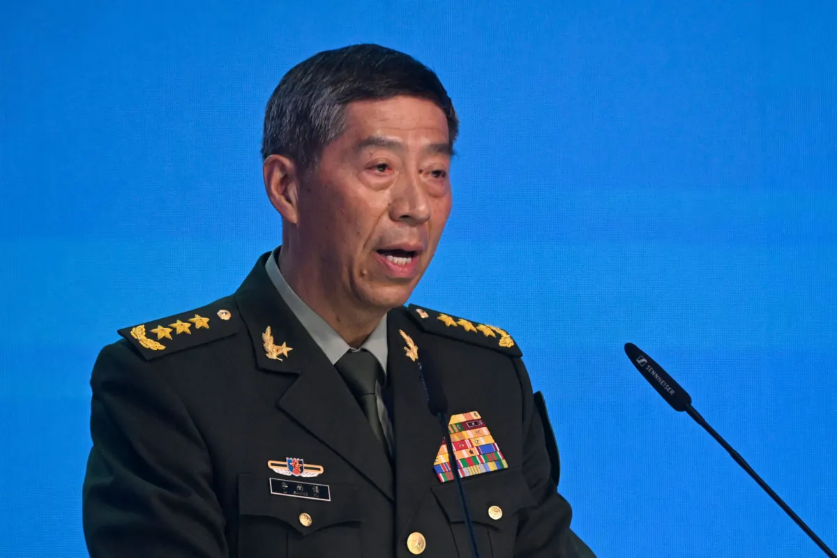 Then-Chinese Minister of Defense Li Shangfu addresses the Moscow Conference on International Security in Kubinka, on the outskirts of Moscow, on Aug. 15, 2023. (Alexander Nemenov/AFP via Getty Images)