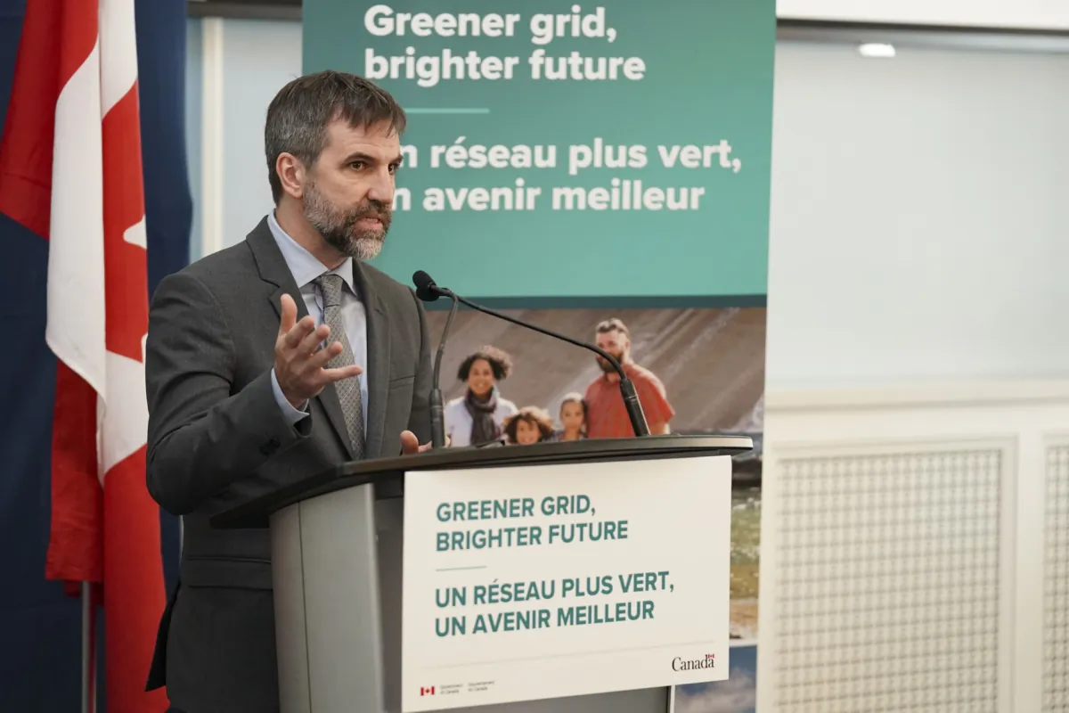 Environment Minister Steven Guilbeault speaks to the press during the Climate Positive Energy Initiative conference in Toronto on Aug. 10, 2023. (Arlyn McAdorey/The Canadian Press)
