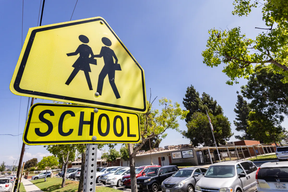 A school sign in Orange, Calif., on Aug. 15, 2023. (John Fredricks/The Epoch Times)