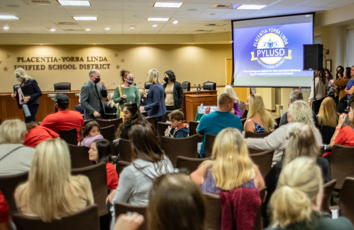 A Placentia-Yorba Linda Unified School District meeting in Placentia, Calif., on Jan. 12, 2023. (John Fredricks/The Epoch Times)