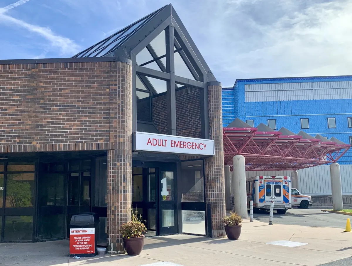 The emergency entrance at Health Sciences Centre in St. John's, N.L., is shown on Oct. 15, 2022. (The Canadian Press/Sarah Smellie)
