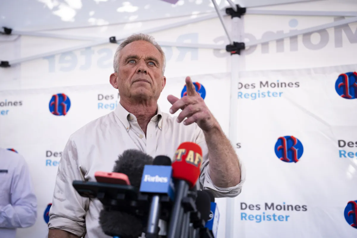 Democratic Presidential candidate Robert F. Kennedy Jr. speaks at the Iowa State Fair in Des Moines, Iowa, on Aug. 12, 2023. (Madalina Vasiliu/The Epoch Times)