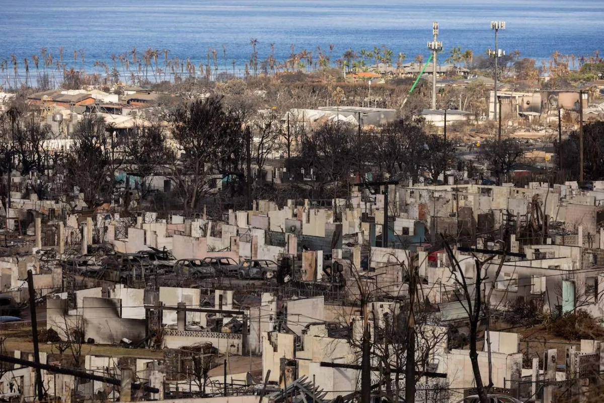 Burned buildings are pictured in the aftermath of the Maui wildfires in Lahaina, Hawaii, on Aug. 16, 2023. (Yuki Iwamura/AFP via Getty Images)