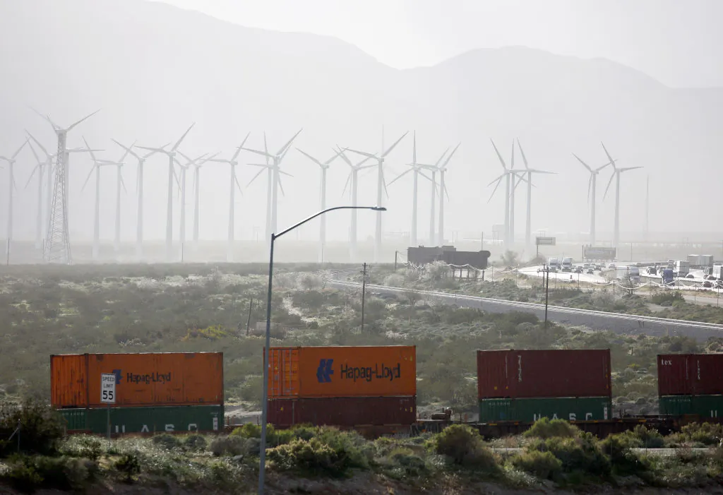 Wind turbines operate at a wind farm near Whitewater, California, on Feb. 22, 2023. (Mario Tama/Getty Images)