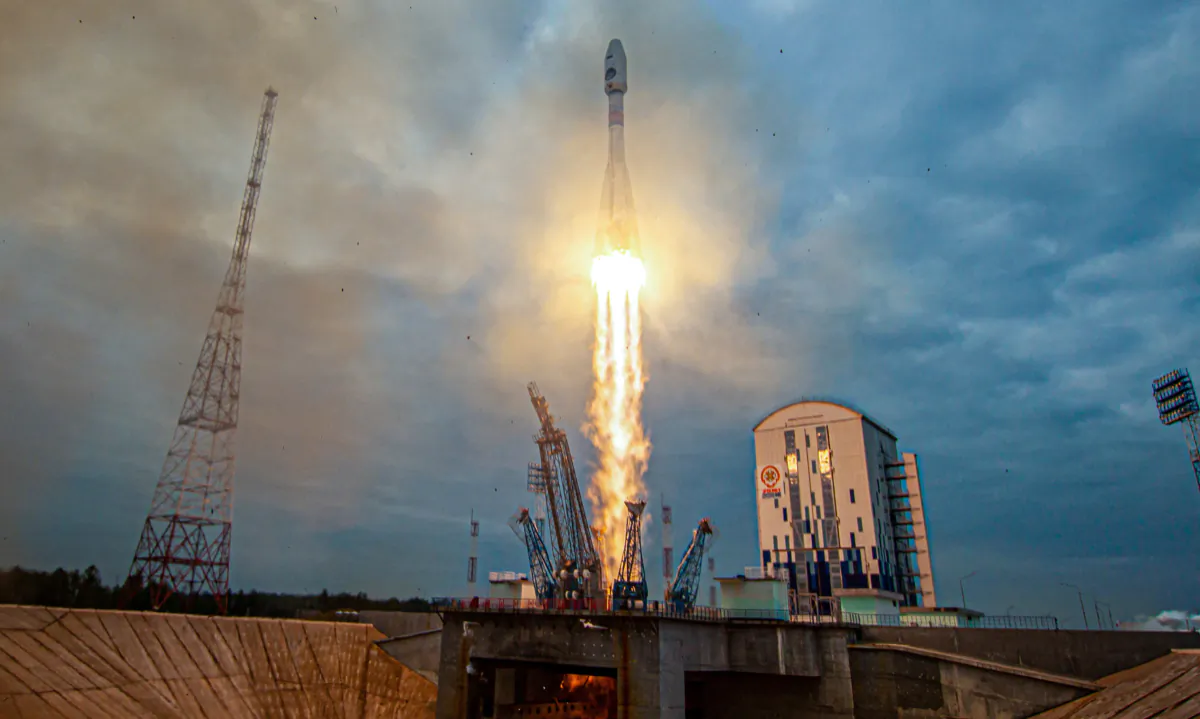 A Soyuz-2.1b rocket booster with a Fregat upper stage and the lunar landing spacecraft Luna-25 blasts off from a launchpad at the Vostochny Cosmodrome in the far eastern Amur region, Russia, on Aug. 11, 2023. (Roscosmos/Vostochny Space Centre/Reuters)