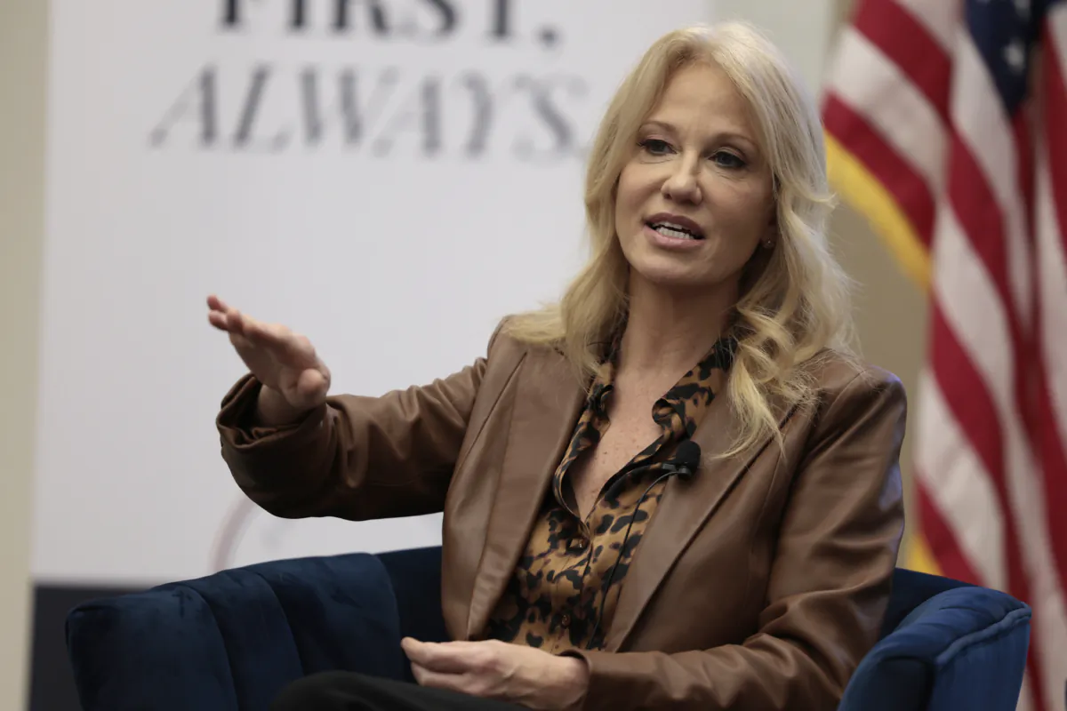 Kellyanne Conway speaks during an event on education at the America First Policy Institute in Washington on Jan. 28, 2022. (Anna Moneymaker/Getty Images)