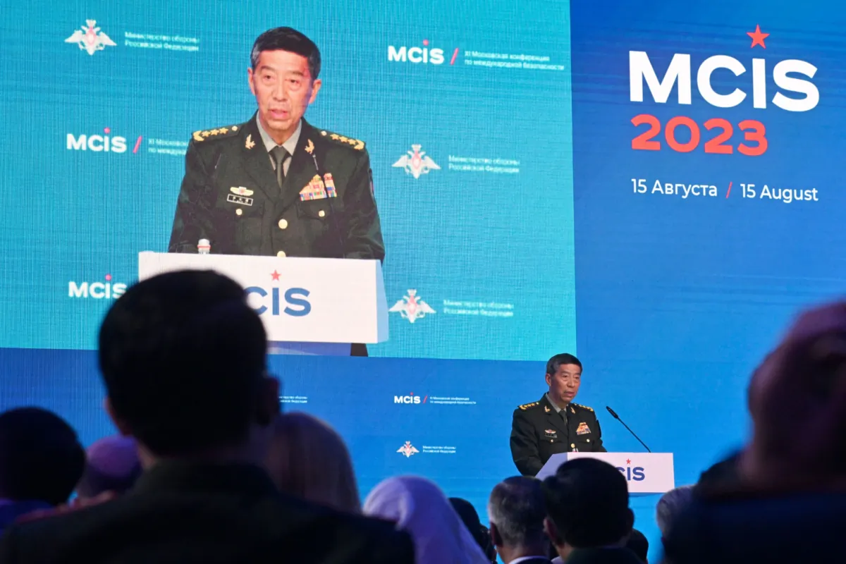 China's Defence Minister Li Shangfu addresses a speech during the Moscow Conference on International Security in Kubinka, in the outskirts of Moscow, on Aug. 15, 2023. (Alexander Nemenov /AFP via Getty Images)