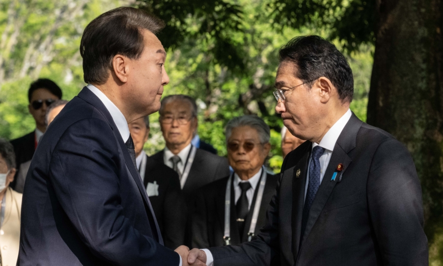 Korean President and Japanese Prime Minister meet at Camp David for Trilateral Summit.