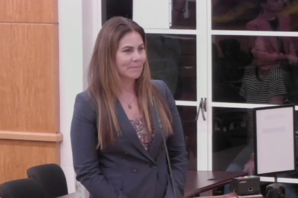 Newly appointed Laguna Beach City Attorney Megan Garibaldi speaks at the city council meeting in Laguna Beach, Calif., on Aug. 8, 2023. (Laguna Beach City Council/Screenshot via The Epoch Times)