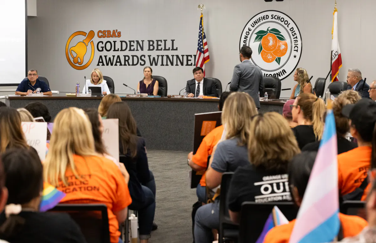 A Orange Unified School District board meeting in Orange, Calif., on Aug. 17, 2023. (John Fredricks/The Epoch Times)