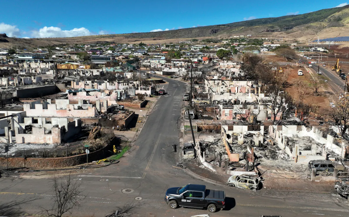 Burned cars and homes in a neighborhood that was destroyed by a wildfire in Lahaina, Hawaii, are seen on Aug. 17, 2023. (Justin Sullivan/Getty Images)