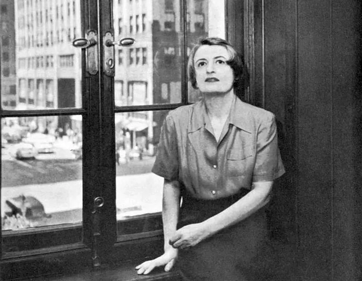 Photo portrait of Russian American writer Ayn Rand used for the first edition back cover of her novel “Atlas Shrugged” (1957). (Phyllis Cerf/Random House/Public Domain)