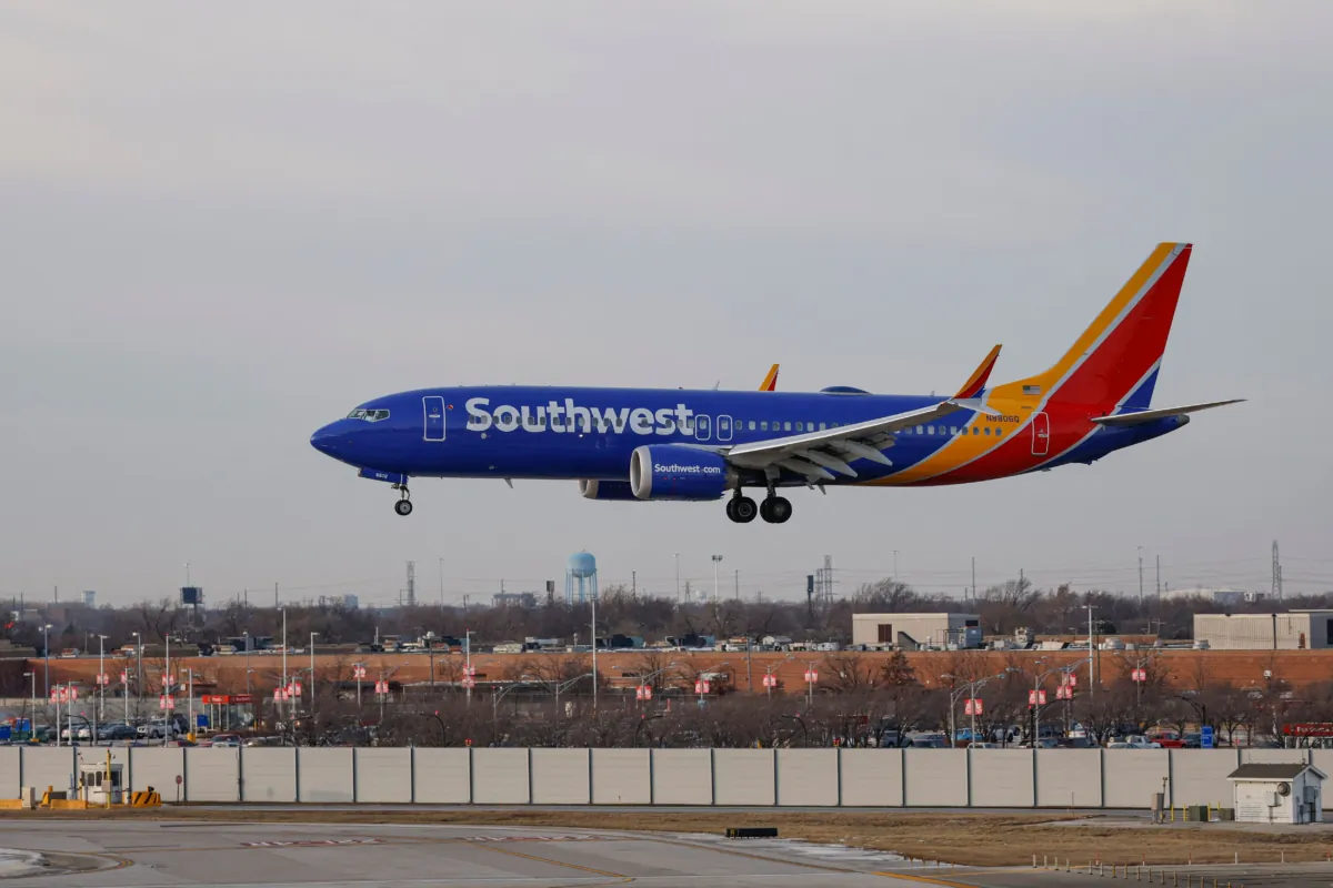 A Southwest Airlines passenger jet lands at Chicago Midway International Airport in Chicago, Ill., on Dec. 28, 2022. (Kamil Krzaczynski/AFP via Getty Images)