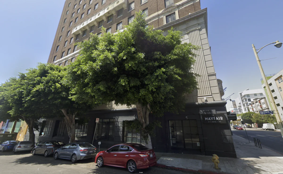 The Mayfair Hotel in downtown Los Angeles. (Google Maps/Screenshot via The Epoch Times)