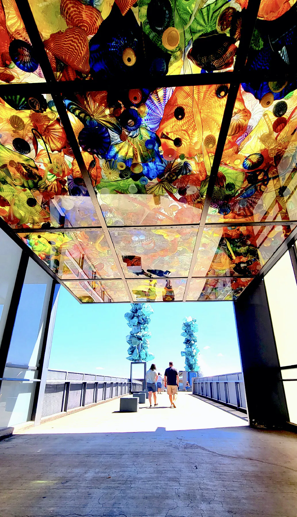 The Chihuly Bridge of Glass in Tacoma, Wash., is made up of sections titled “The Seaform Pavilion,” “Crystal Towers,” and “Venetian Wall.” (Jim Farber)
