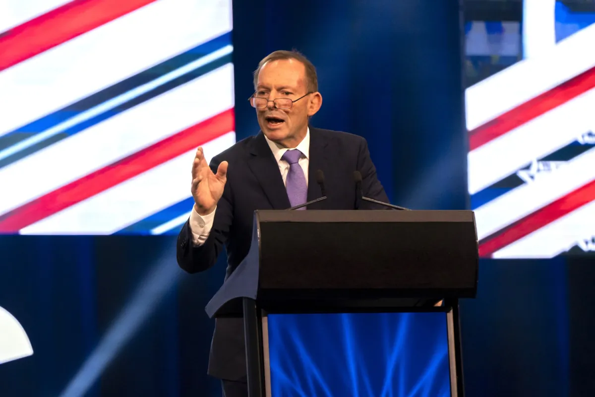 Former Australian Prime Minister Tony Abbott speaks at CPAC Australia in Sydney, Australia, on Aug. 19, 2023. (Wade Zhong/The Epoch Times)