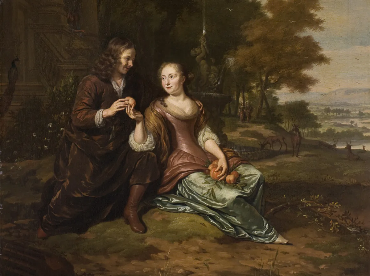 Detail of "Portrait of a Young Couple," 1679, by Michiel van Musscher. Oil on canvas. Hallwyl Museum, Sweden. ((Hallwyl Museum/ CC BY-SA 3.0))