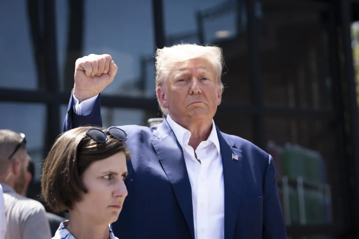 Former President Donald Trump leaves the Iowa State Fair in Des Moines, Iowa, on Aug. 12, 2023. (Madalina Vasiliu/The Epoch Times)