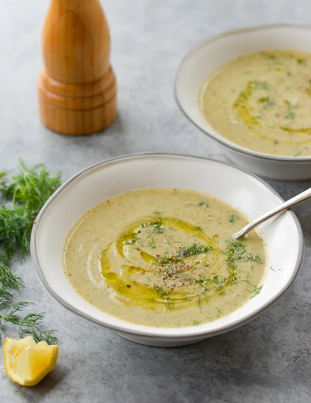 Creamy Zucchini Soup with Walnuts and Dill