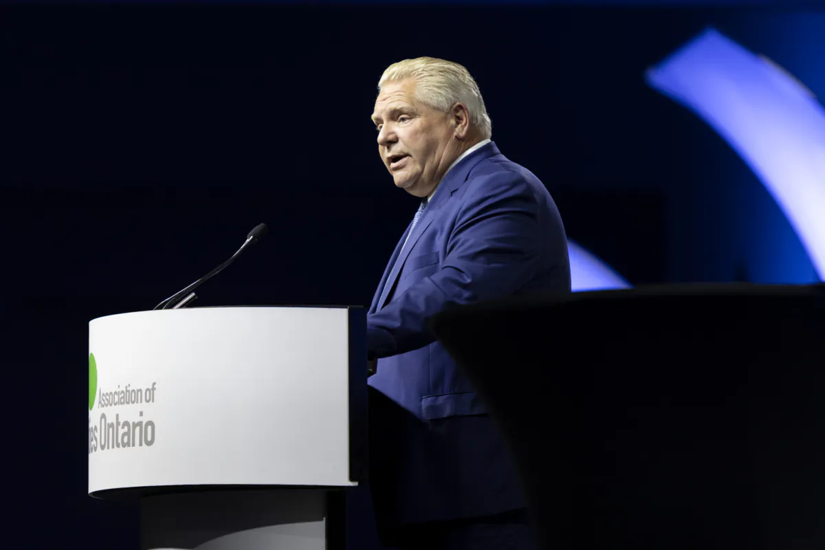 Ontario Premier Doug Ford speaks at Association of Municipalities of Ontario Conference at RBC Place in London, Ont., on Aug. 21, 2023. (The Canadian Press/Nicole Osborne)