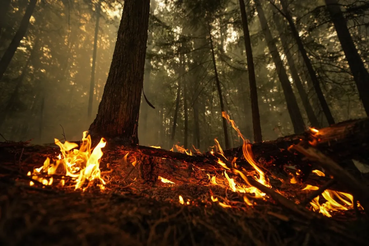 A hot spot from the Lower East Adams Lake wildfire burns in Scotch Creek, B.C., on Aug. 20, 2023. (The Canadian Press/Darryl Dyck)