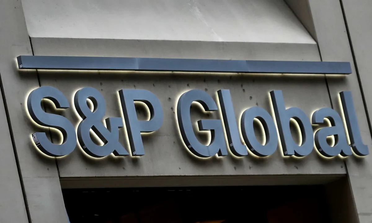 The S&P Global logo on its offices in the financial district in New York City, on Dec. 13, 2018. (Reuters)