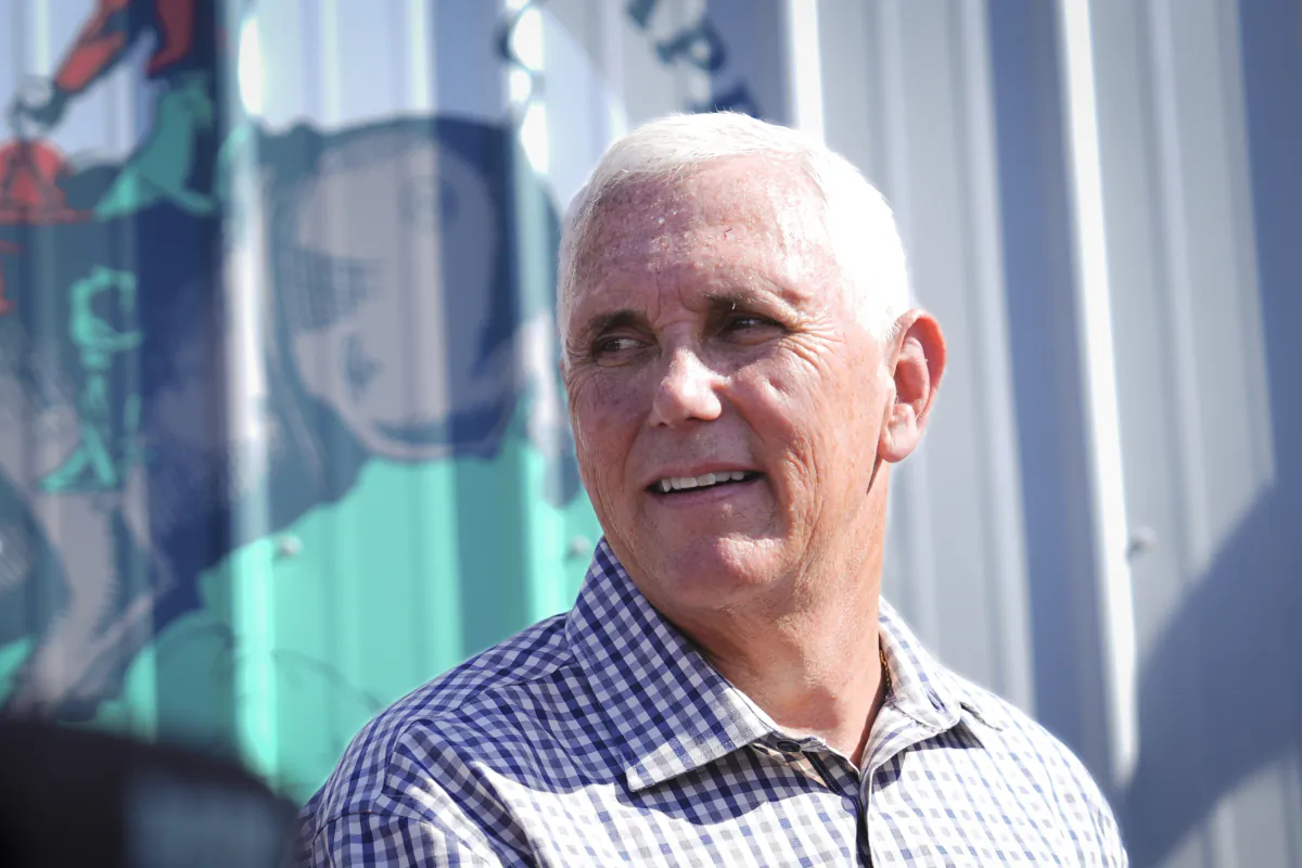 Republican presidential candidate and former U.S. Vice President Mike Pence greets guests after he spoke during Fair Side Chats at the Iowa State Fair in Des Moines, Iowa, on Aug. 11, 2023. (Madalina Vasiliu/The Epoch Times)